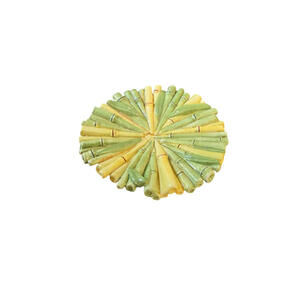 Vintage Chinese Ceramic Dish Bamboo Design Yellow-Green Glaze 6"